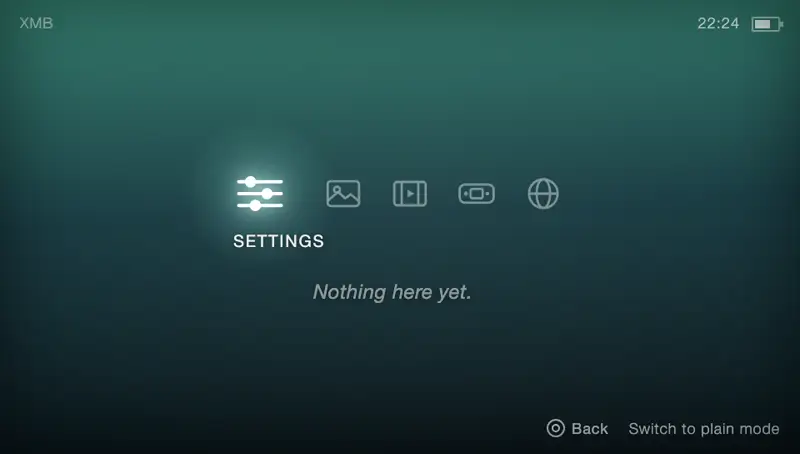 The Network category selected with no items. The category icon and label show, and the item column below is empty.